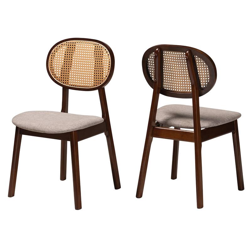 Darrion Mid-Century Modern Fabric and Finished Wood 2-Piece Dining Chair Set - Grey, Walnut Brown, Light Brown