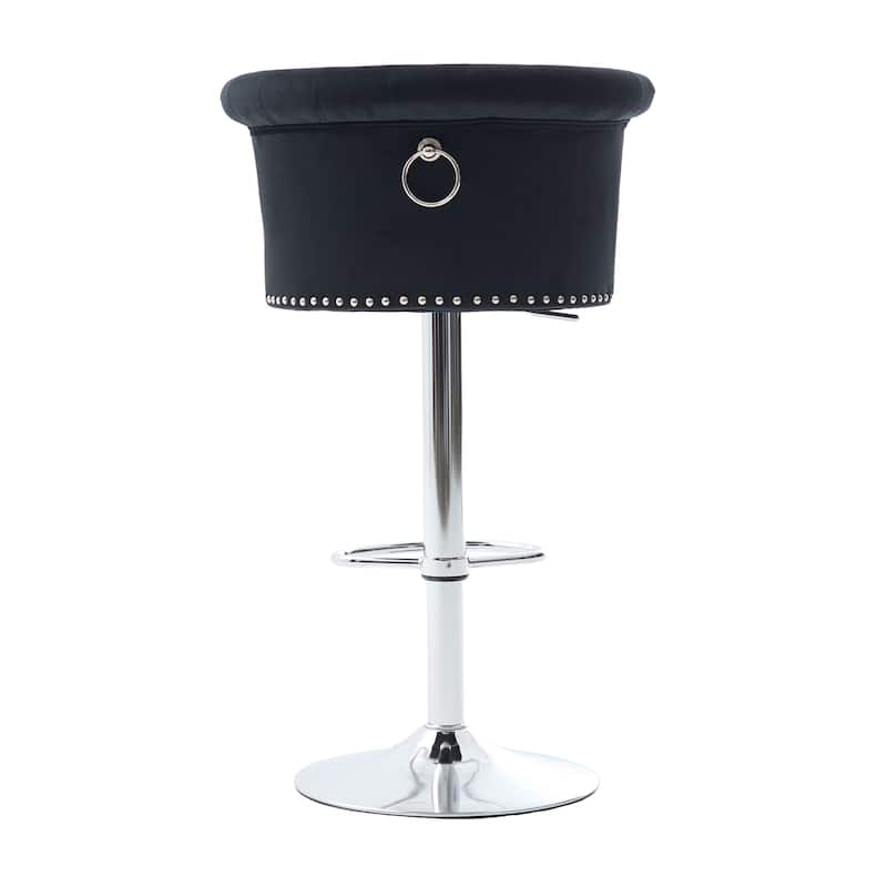 Velvet Bar Stool Set of 2, Adjustable Swivel Bar Stools with Silver Plated Metal Leg, Chrome Nailhead, Counter Height Chair