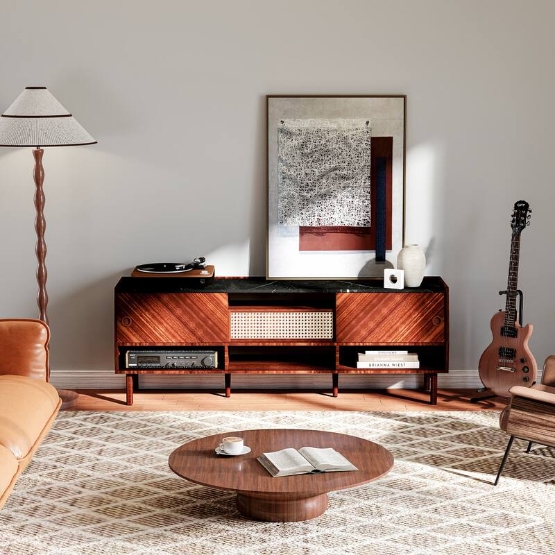 Entertainment Center with Rattan Drawer