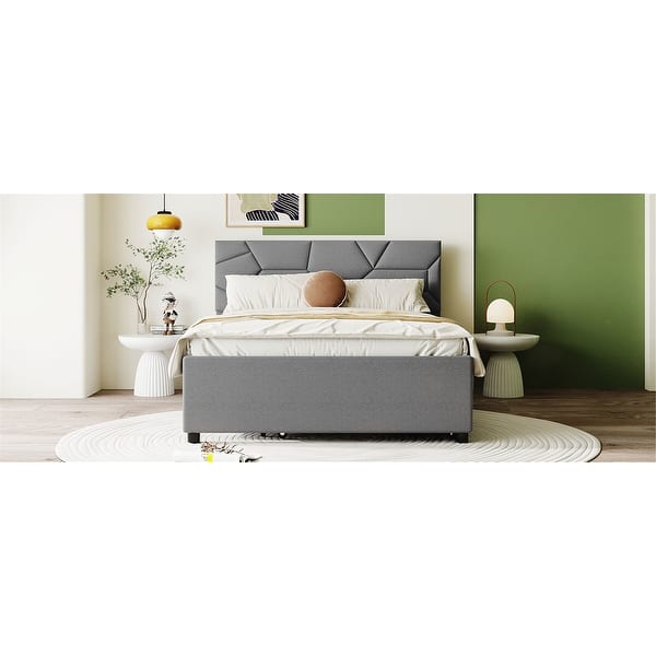 slide 2 of 23, Comfortable Upholstered Platform Bed with Stylish Headboard and Extra Trundle