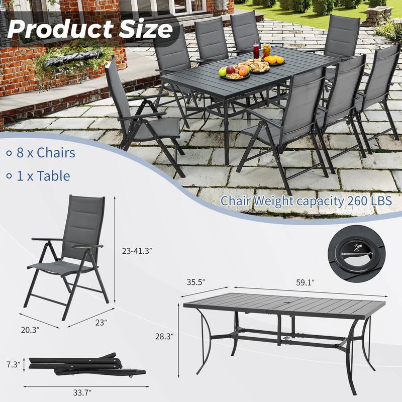 EROMMY 7 Piece Patio Dining Set with Folding Lounge Chairs and Aluminum Table, Outdoor Furniture for Backyard, Deck, or Balcony.