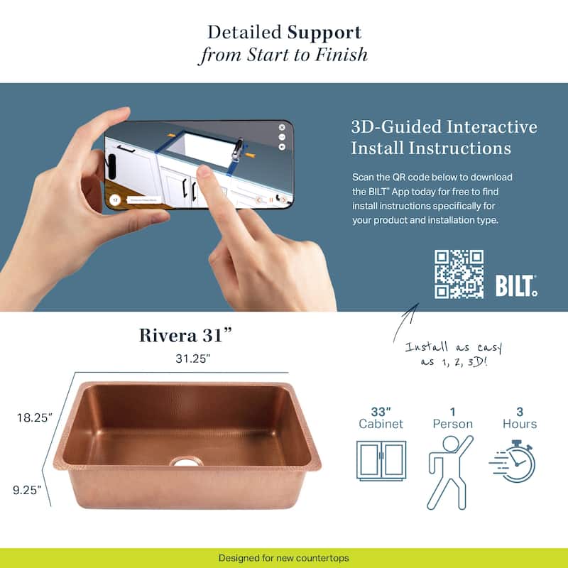 Rivera Copper 31" Single Bowl Undermount Kitchen Sink