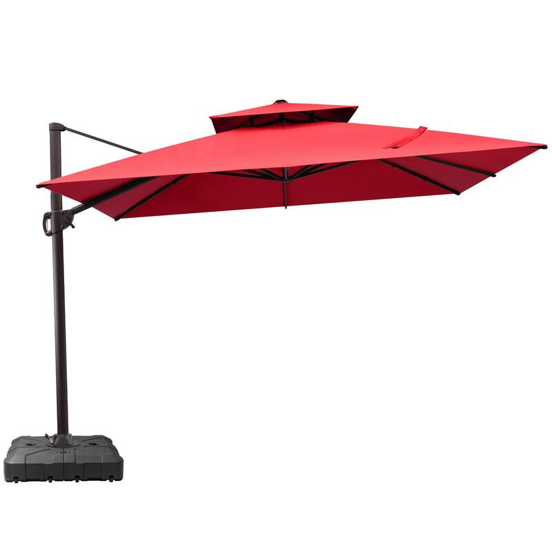 11 x 11 FT Outdoor Patio Cantilever Umbrella with Crank and 360 Degrees Rotation - Red - with Base
