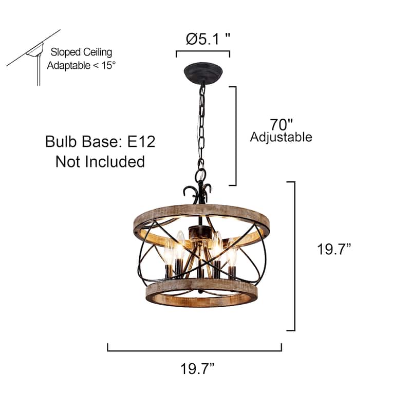 Bella Depot 5-Light Rustic Cage Wood Chandelier Dimmable Lighting, 15.7" Adjustable Farmhouse Pendant Light for Kitchen Island