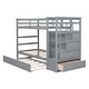preview thumbnail 5 of 8, Twin Over Twin Bunk Bed with Trundle, Wooden Bed Frame with Storage Staircase, Kid's Bed with GuardRail, Grey