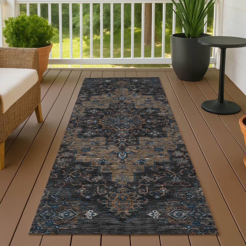 Machine Washable Indoor/ Outdoor Traditional Karachy Chantille Rug - Black - 2'3" x 7'6"