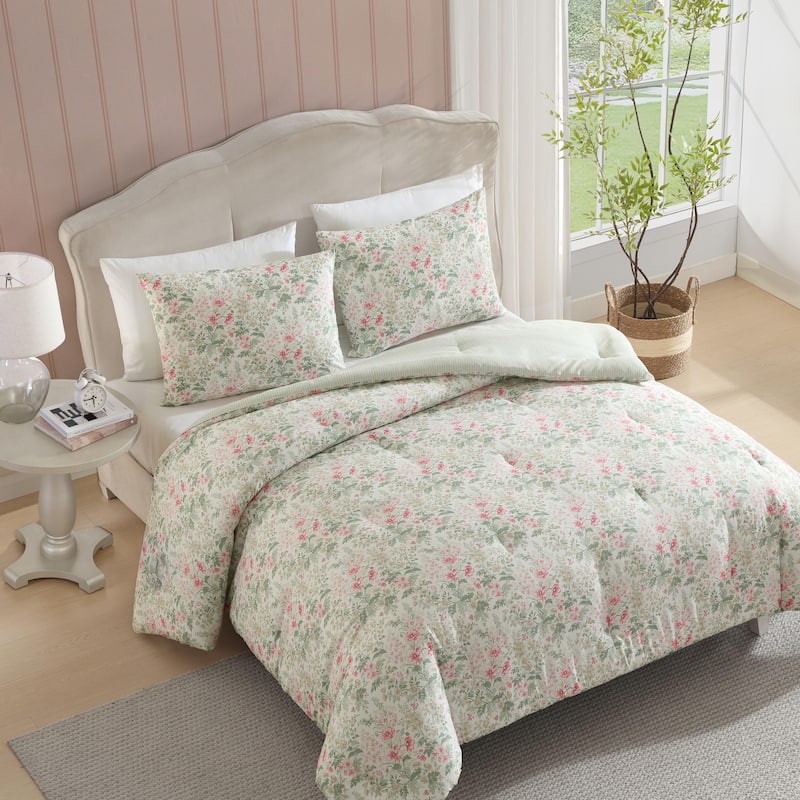 Laura Ashley Arden Floral Pink Reversible Comforter Bonus Set