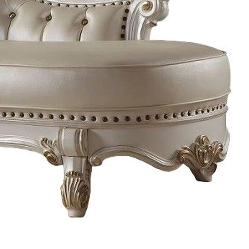 Antoine Chaise Lounger, 2 Pillows, Antique Pearl Faux Leather, 81 Inch