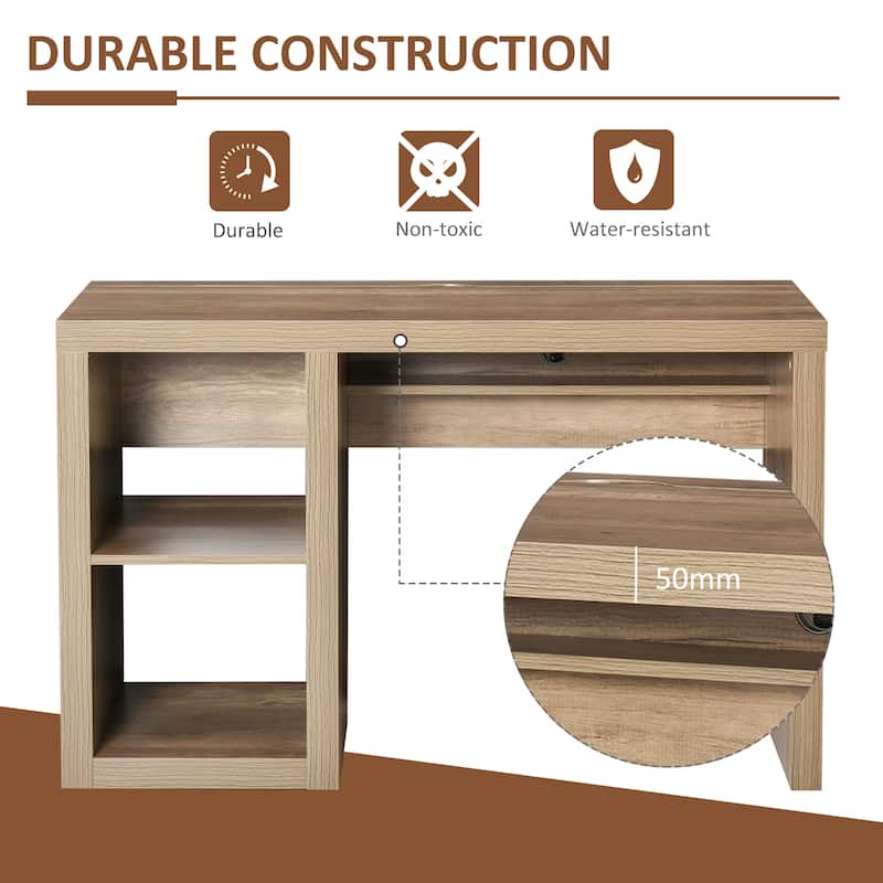 HOMCOM Rectangle Computer Desk with Thick Board and Display Shelves for Home Office Table Workstation