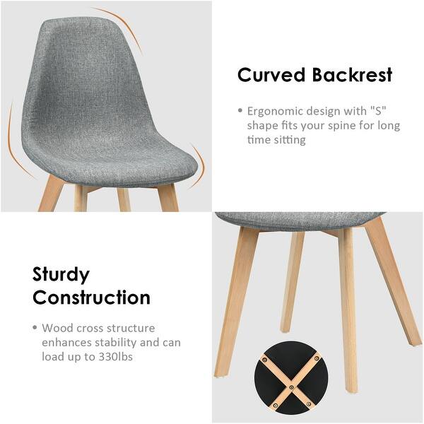 slide 1 of 9, Costway Set Of 4 Dining Chair Fabric Cushion Seat Modern Mid Century W/Wood Legs Grey