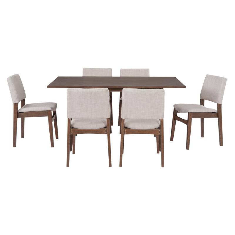 5/7-Piece Modern Dining Set, Rectangular Wood Table and Upholstered Chairs