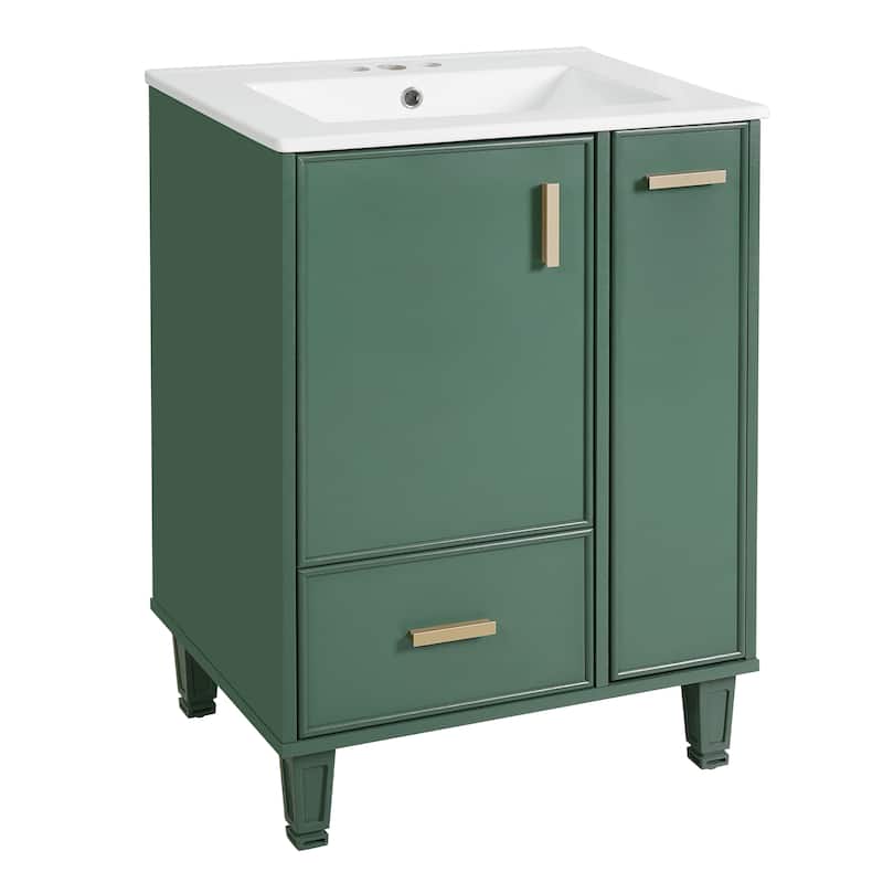 24" Bathroom Vanity with Sink, Bathroom Cabinet with Door Shelf, Deep Drawer, 2-Tier Pull-Out Basket