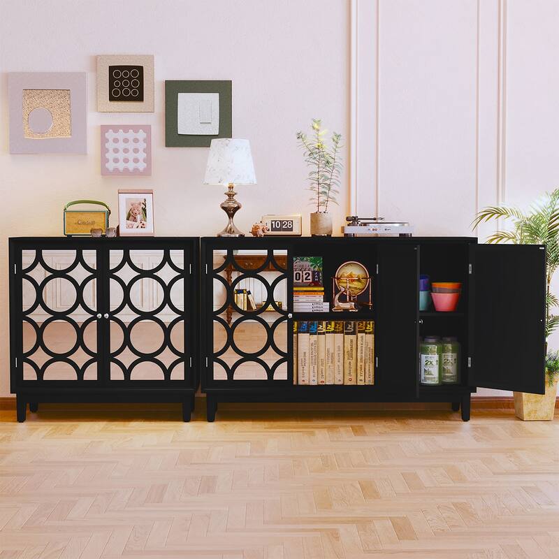 Modern Mirror Sideboard Cabinet,3 Door Storage with Sleek Design