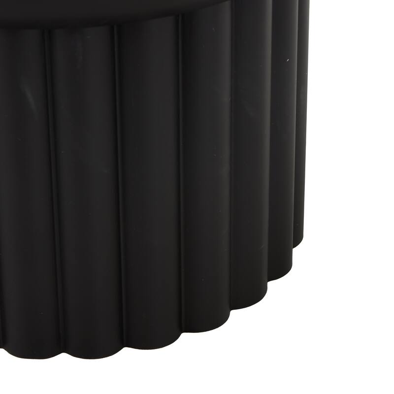 Black Metal Ribbed Side End Accent Table with White Marble Tabletop