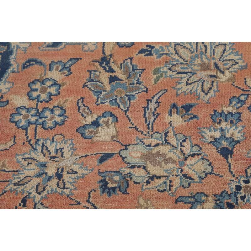 Traditional Orange Kashan Persian Vintage Rug Hand-Knotted Wool Carpet - 8'3"x 13'0"