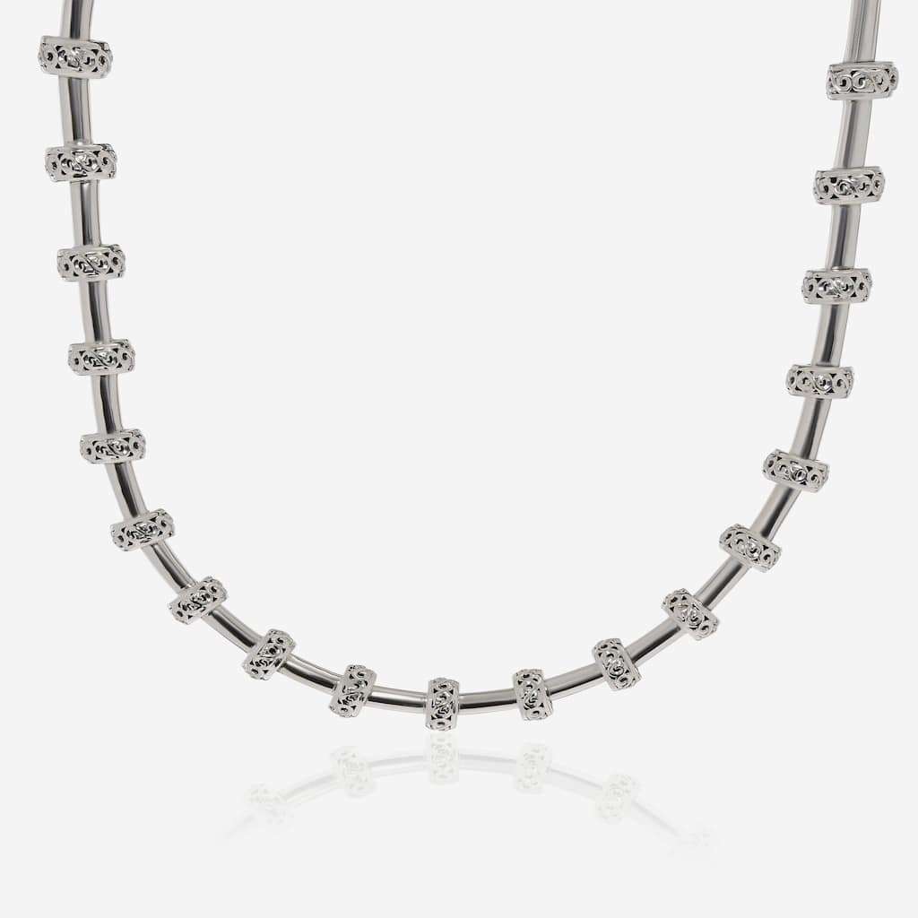 Charles Krypell Sterling Silver and 14K White Gold Collar Necklace - 17