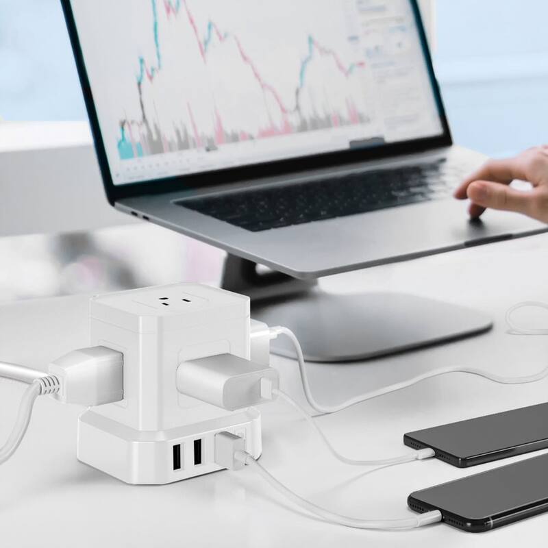Cube surge protector power strip with usb ports 10ft extension cord