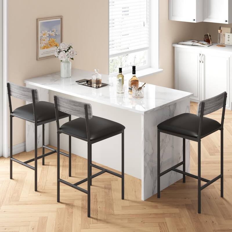 Set of 2 Upholstered Bar Chairs Counter Height Barstools for Kitchen Island - 14.5" L x 16.5" W x 37.4" H