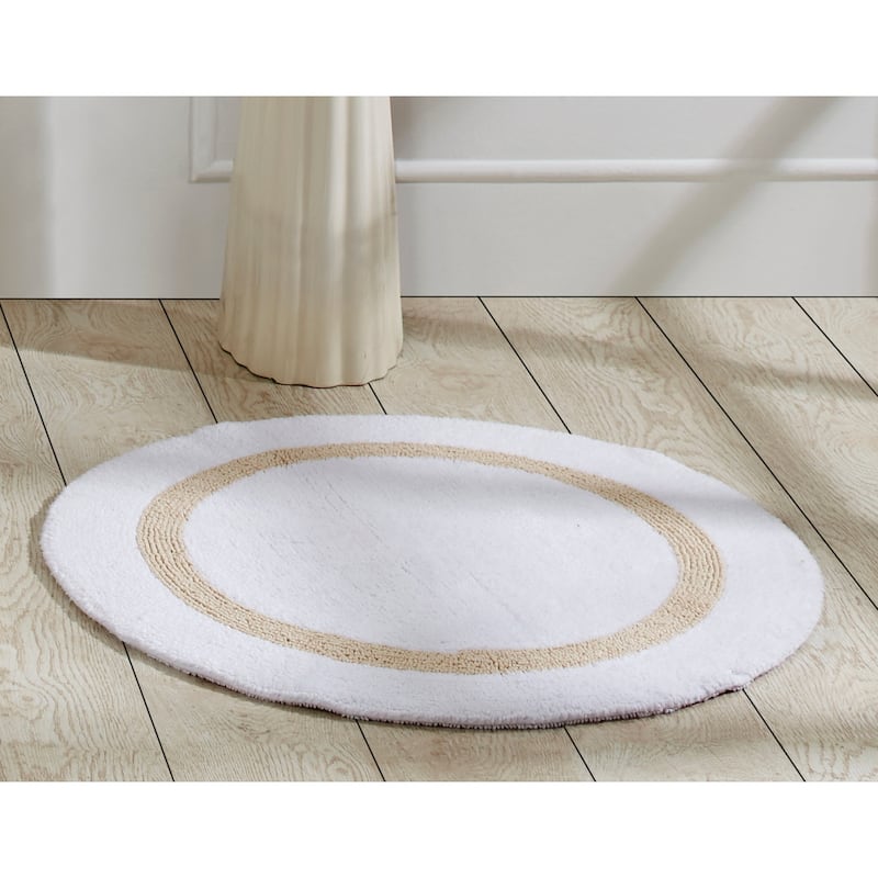 Better Trends Bath Rugs 100% Cotton Tufted Super Absorbent Reversible Bathroom Rug Set for Shower, Sink Mats Hotel Collection - 30" Round - White & Sand