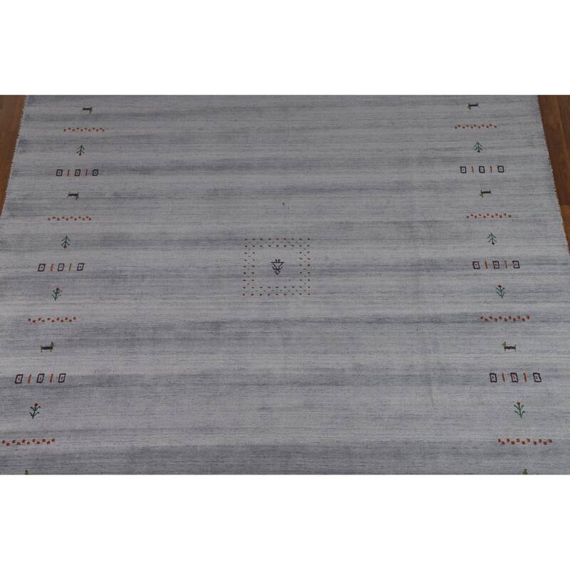 Hand Knotted Oriental 100% Wool Carpet Tribal Animal Pictorial Greys & Charcoal Gabbeh Area Rug - 9' 9'' X 8' 2''