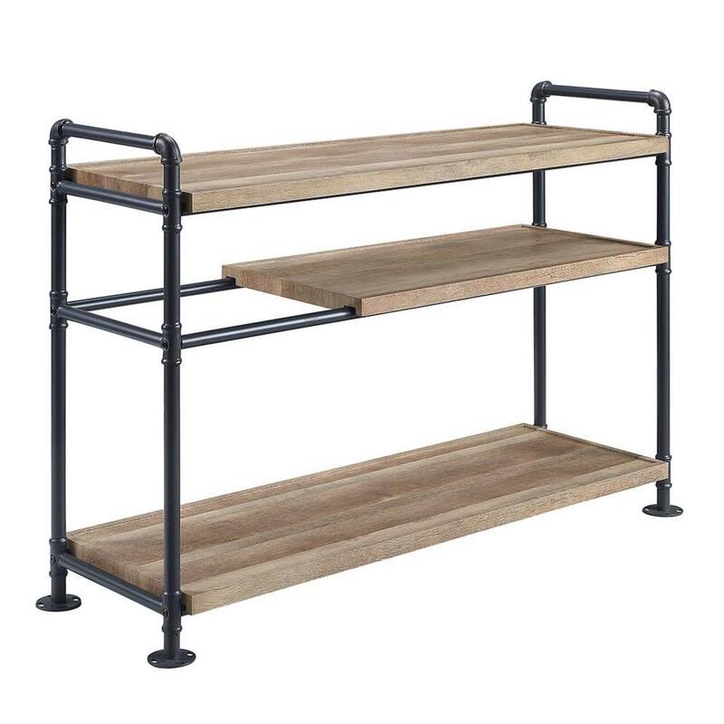 Ley 48 Inch 3 Tier Industrial Style Bookshelf, Metal, Brown, Black