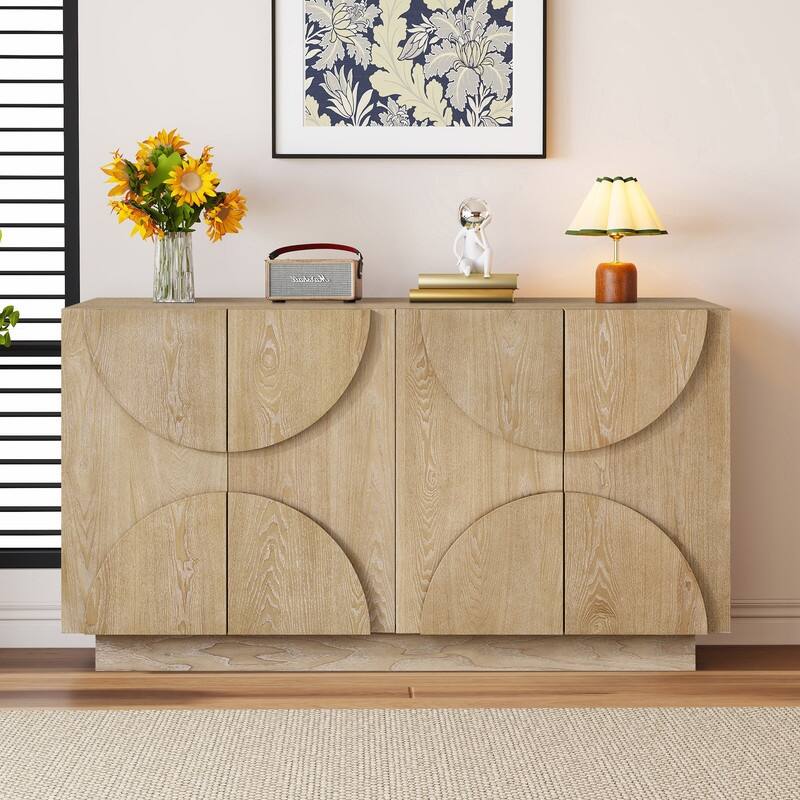 Large 4-Door Wood Storage Sideboard Cabinet with Adjustable Shelves and Elegant Design for Home Organization - Natural