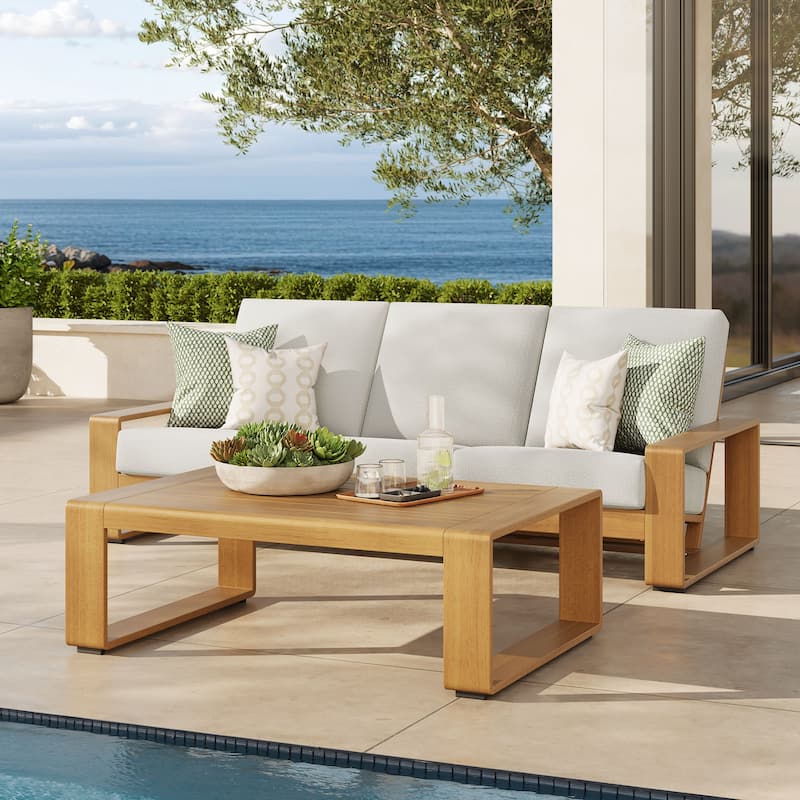 Lirienne 2-Piece Outdoor Patio Aluminum Faux Wood Furniture Set - Ivory Natural