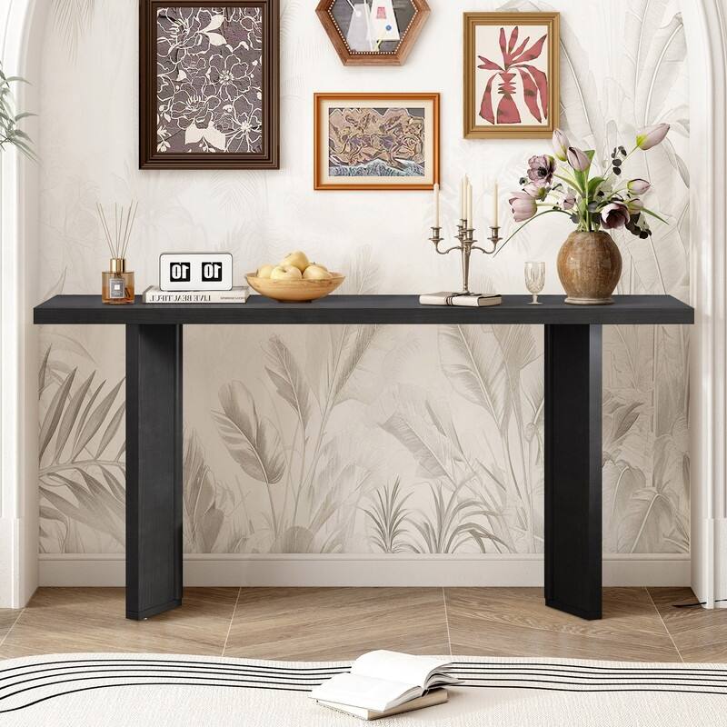 63" Console Table with Pine Wood for Living Room Study or Dining Room - Black