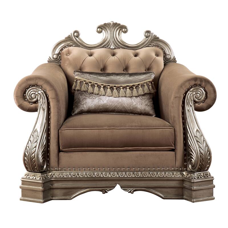 Keplinger Antique Silver Button-Tufted Accent Chair with Arched Back