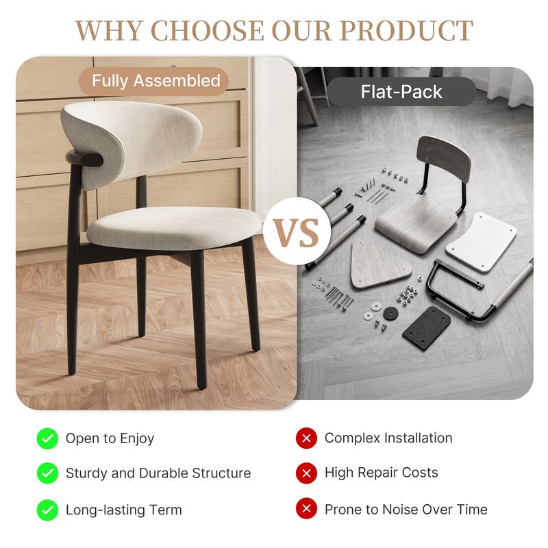 Mid-Century Fully Assembled Dining Chair, Solid Wood Legs, Kitchen Chairs with Beige Fabric, Set of 2 - Set of 1