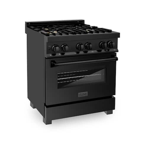 ZLINE Dual Fuel Range in Black Stainless Steel with Brass Burners