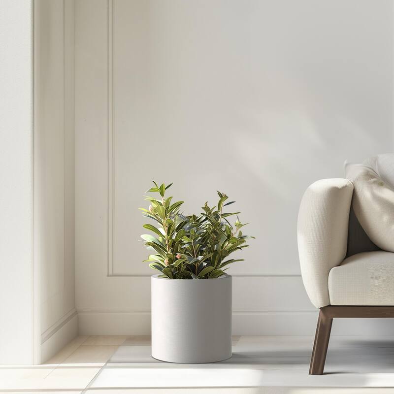 Tall Concrete Round Plant Pots / Large Indoor and Outdoor flower Planters - 13 Inch x 13 Inch - Crisp White
