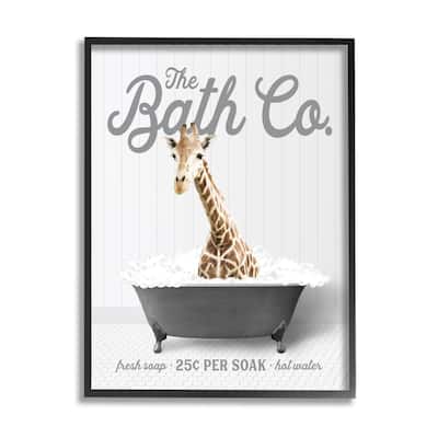 Stupell Giraffe in Bubble Bath Framed Giclee Art Design by Lettered and Lined