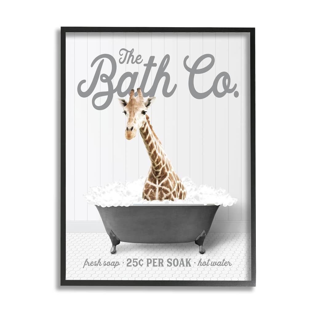 Stupell Giraffe in Bubble Bath Framed Giclee Art Design by Lettered and Lined