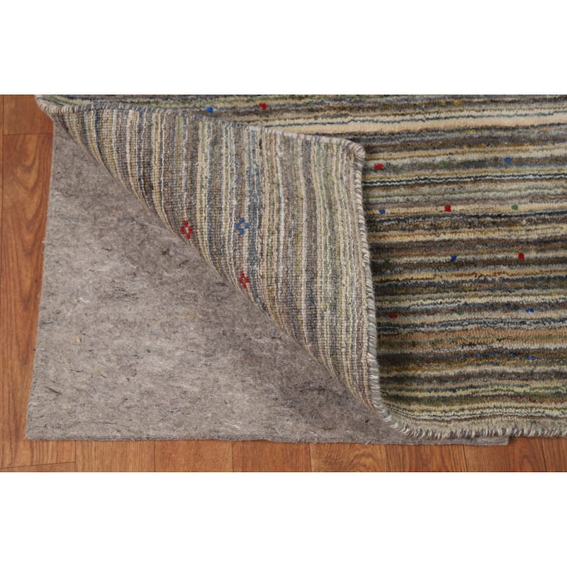 Striped Gabbeh Indian Area Rug Hand-Knotted Wool Carpet - 8'0" x 9'9"