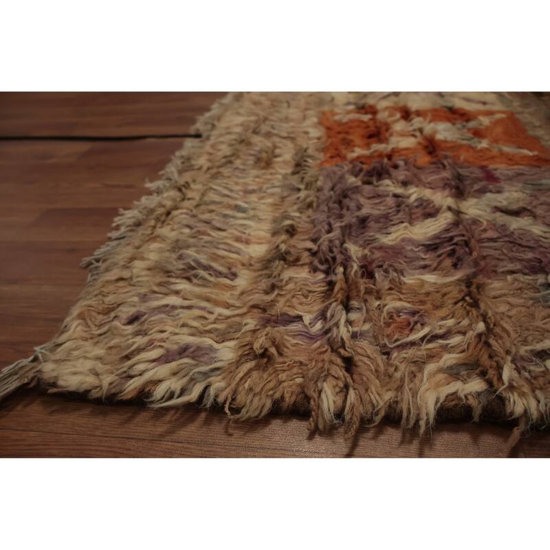 Hand Knotted Oriental 100% Wool Carpet Modern Tribal Brown Moroccan Area Rug - 9' 9'' X 6' 11''
