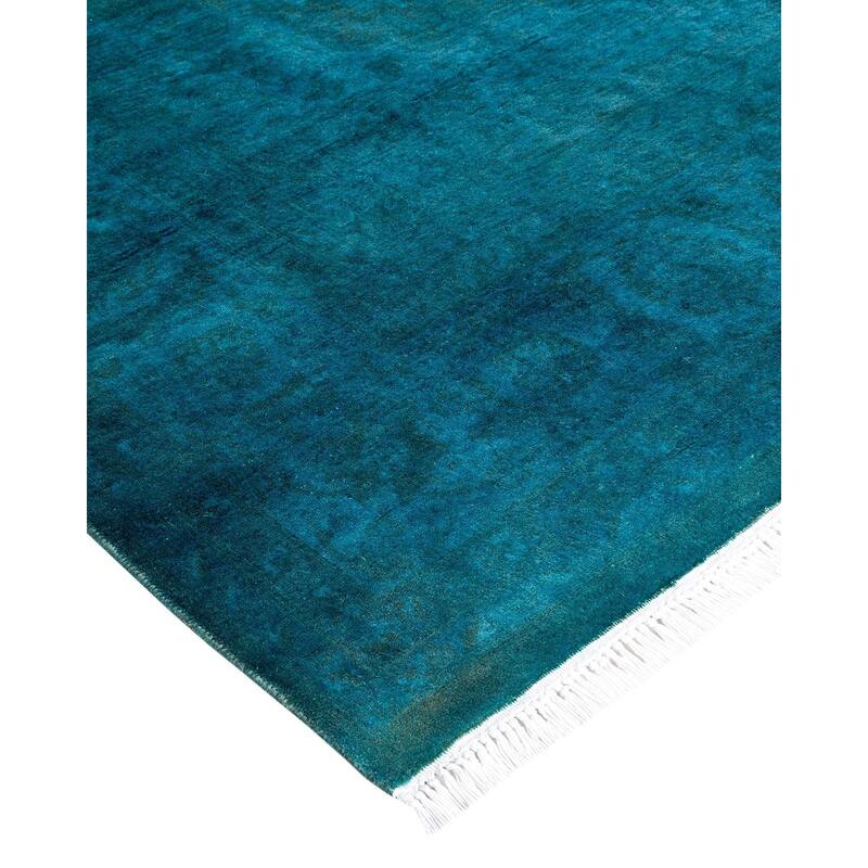 Overton Hand Knotted Wool Vintage Inspired Modern Contemporary Overdyed Blue Area Rug - 6' 1" x 9' 4"