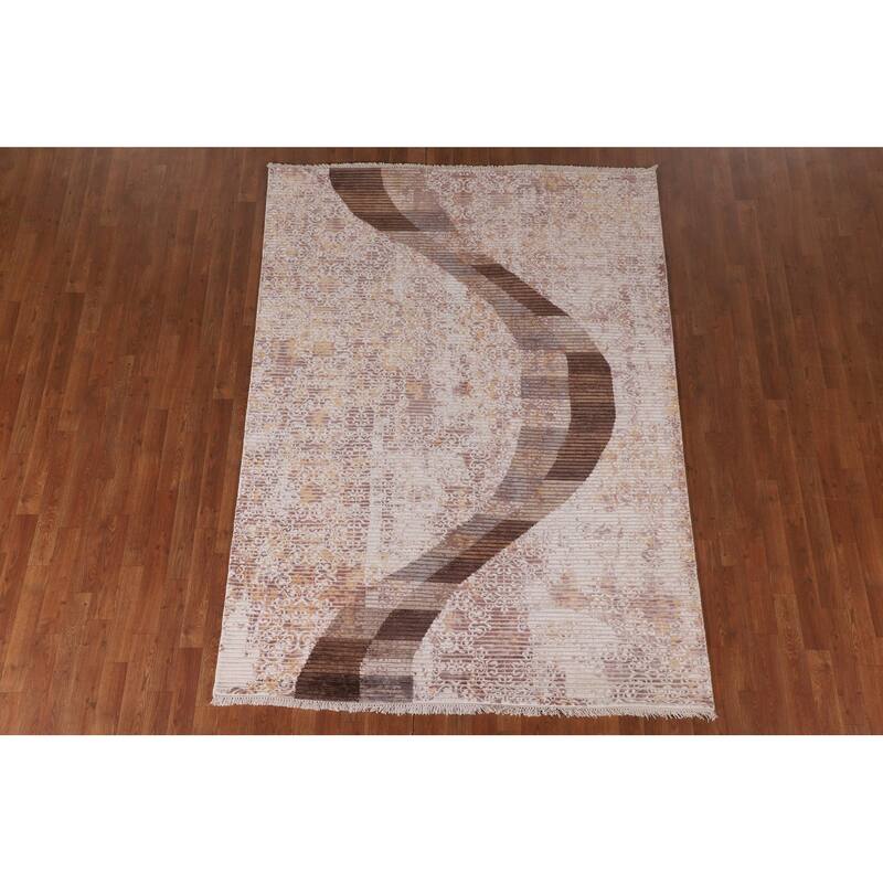 Striped Abstract Modern Area Rug Hand-Knotted Wool Carpet - 5'8" x 7'10"