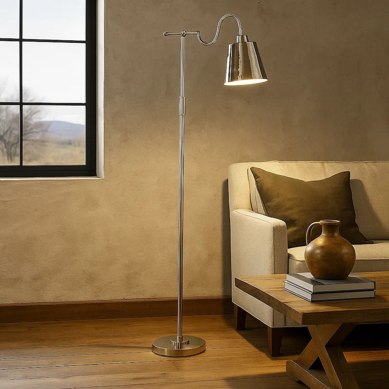 63 Inch Floor Lamp, Cone Metal Shade, Round Base, Silver Finish