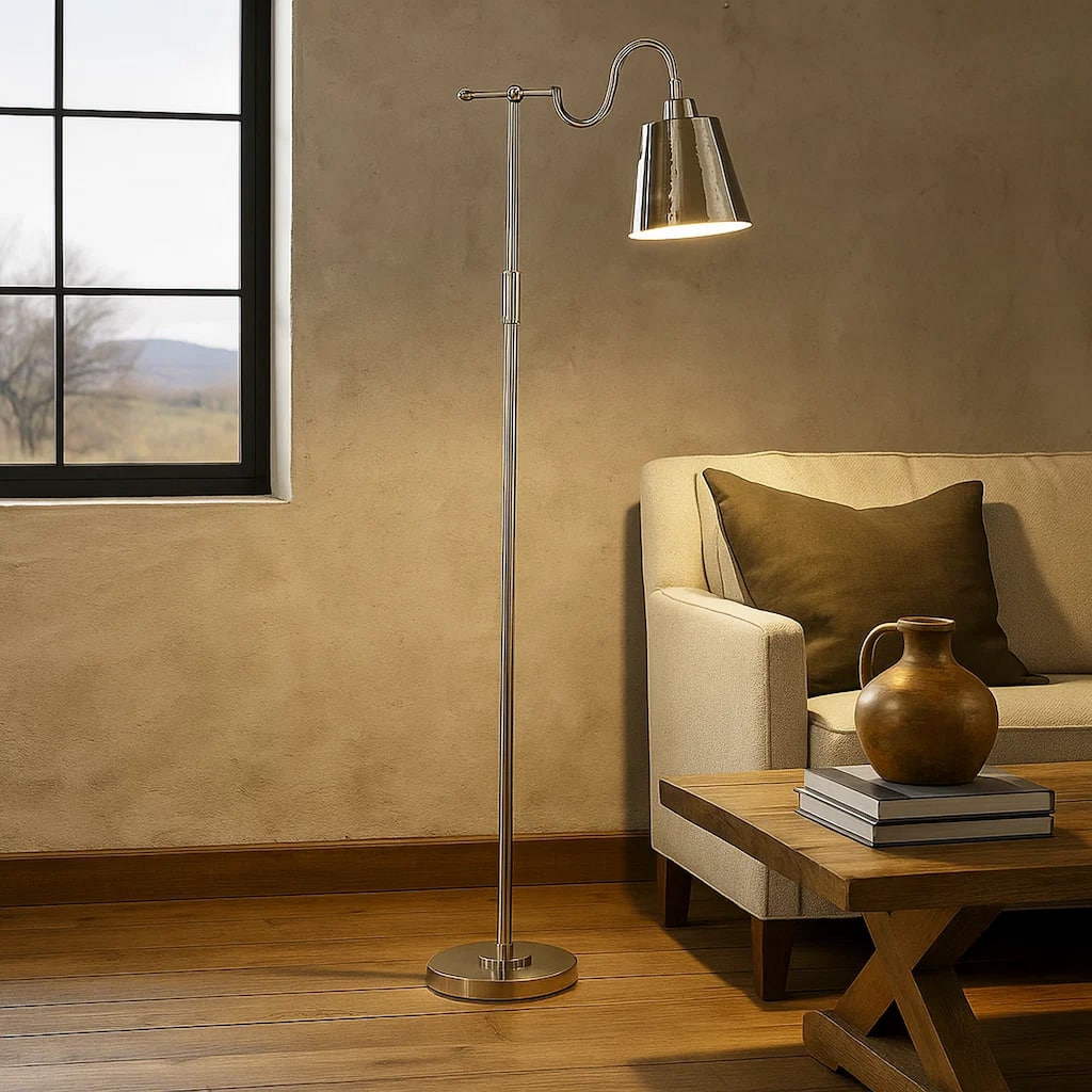 63 Inch Floor Lamp, Cone Metal Shade, Round Base, Silver Finish