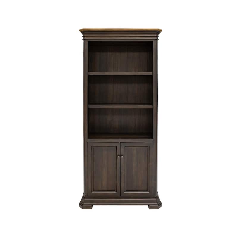 Executive Bookcase With Doors, Fully Assembled, Brown - 36"W x 78"H x 14"D