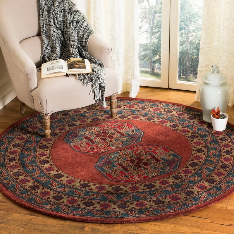 SAFAVIEH Handmade Heritage Katla Traditional Oriental Wool Rug - 6' Round - Red