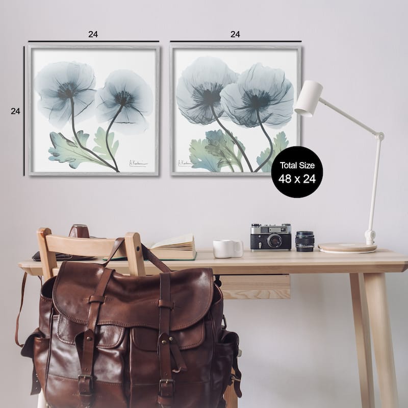 Stupell Luminous Sapphire Florals Framed Giclee Art Design By Albert Koetsier (Set of 2)