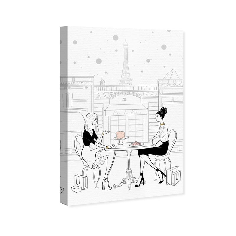 Wynwood Studio Canvas Fashion and Glam Girls in Rue de Paris Black and Modern & Contemporary Wall Art Canvas Print