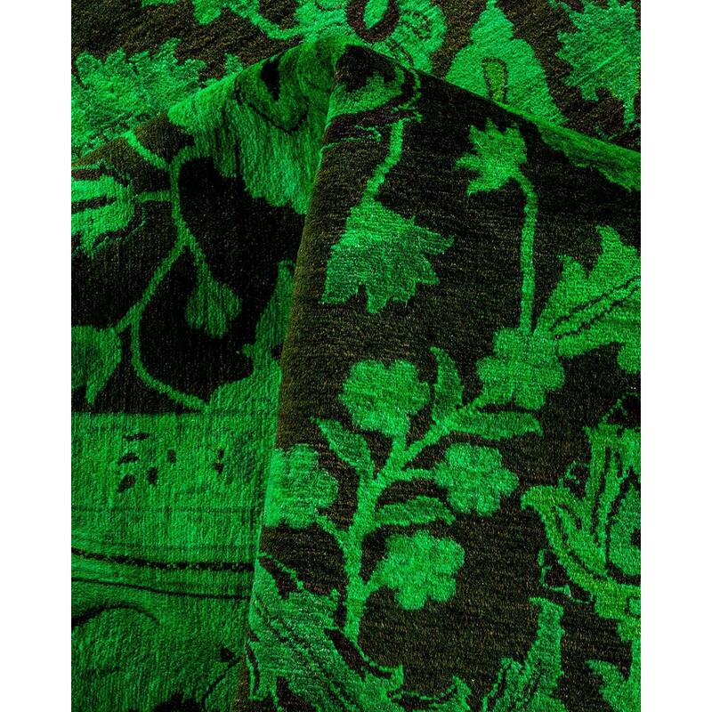Overton Hand Knotted Wool Vintage Inspired Modern Contemporary Overdyed Green Area Rug - 8' 2" x 10' 9"