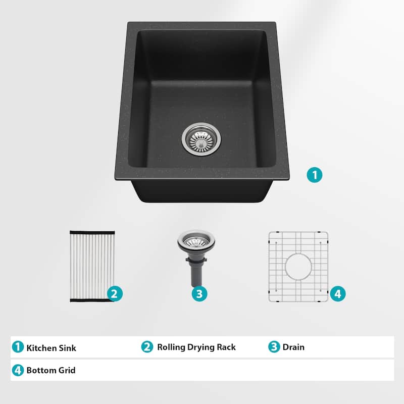 Kitchen Sink 14.82" x 17.55" x 8.38" Granite Composite Undermount Single Bowl Kitchen Sink