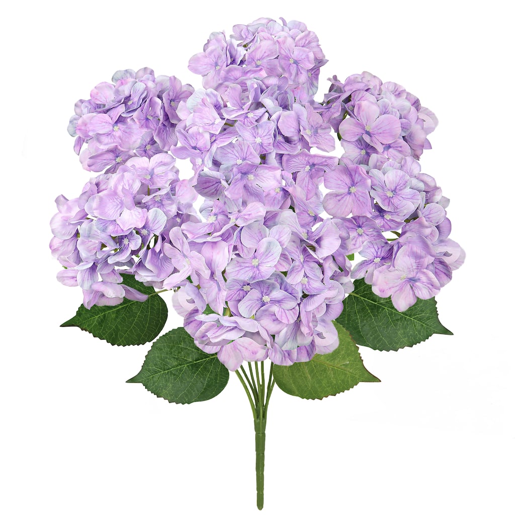 Set of 2 Deluxe Natural-Look Purple Artificial Hydrangea Flower Stem Bush Bouquet 20in - 20" L x 12" W x 12" DP