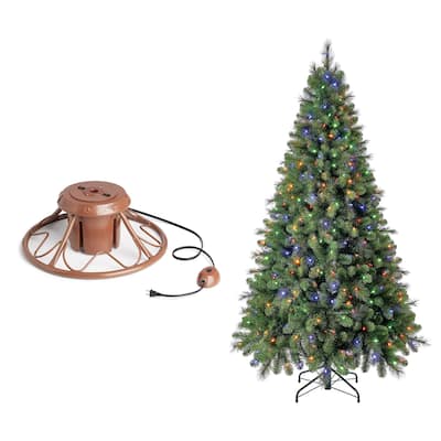 Home Heritage Rotating Tree Stand Base w/ Cascade 7 Ft Pre-Lit Holiday Tree - 27.3
