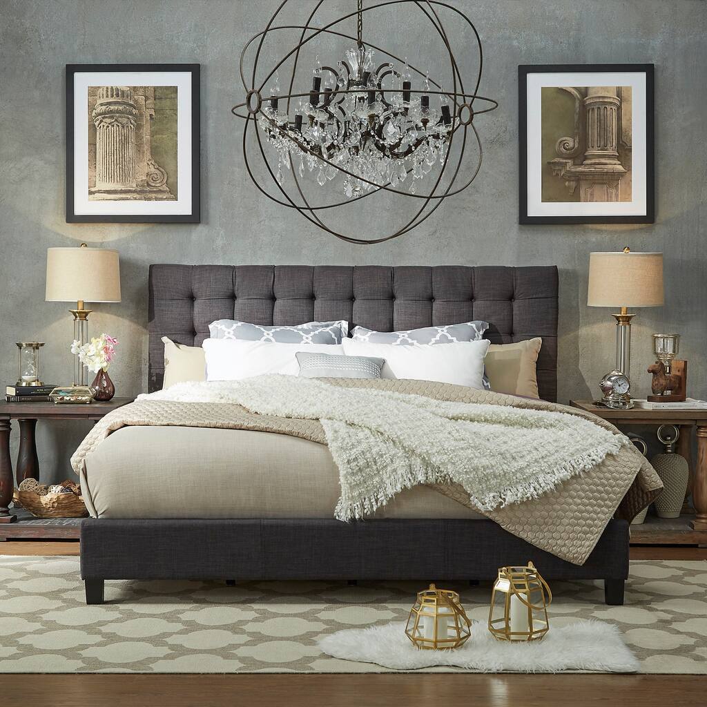 Briella Button Tufted Linen Upholstered Platform Bed iNSPIRE Q Modern
