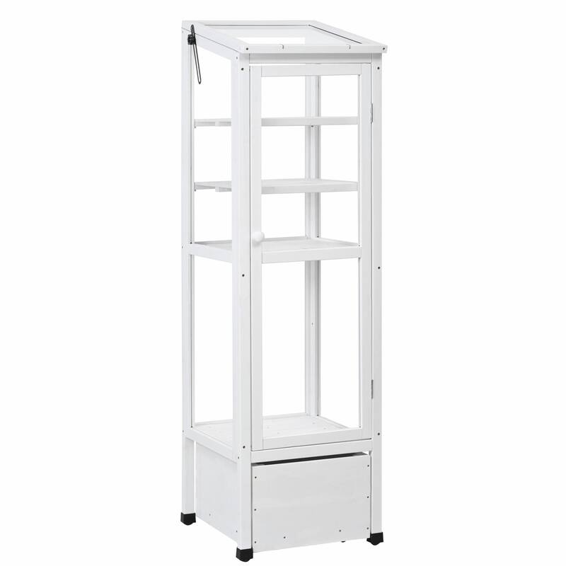 62.4-Inch Wooden Cold Frame Greenhouse - Balcony Design with Adjustable Shelves and Movable Storage Box